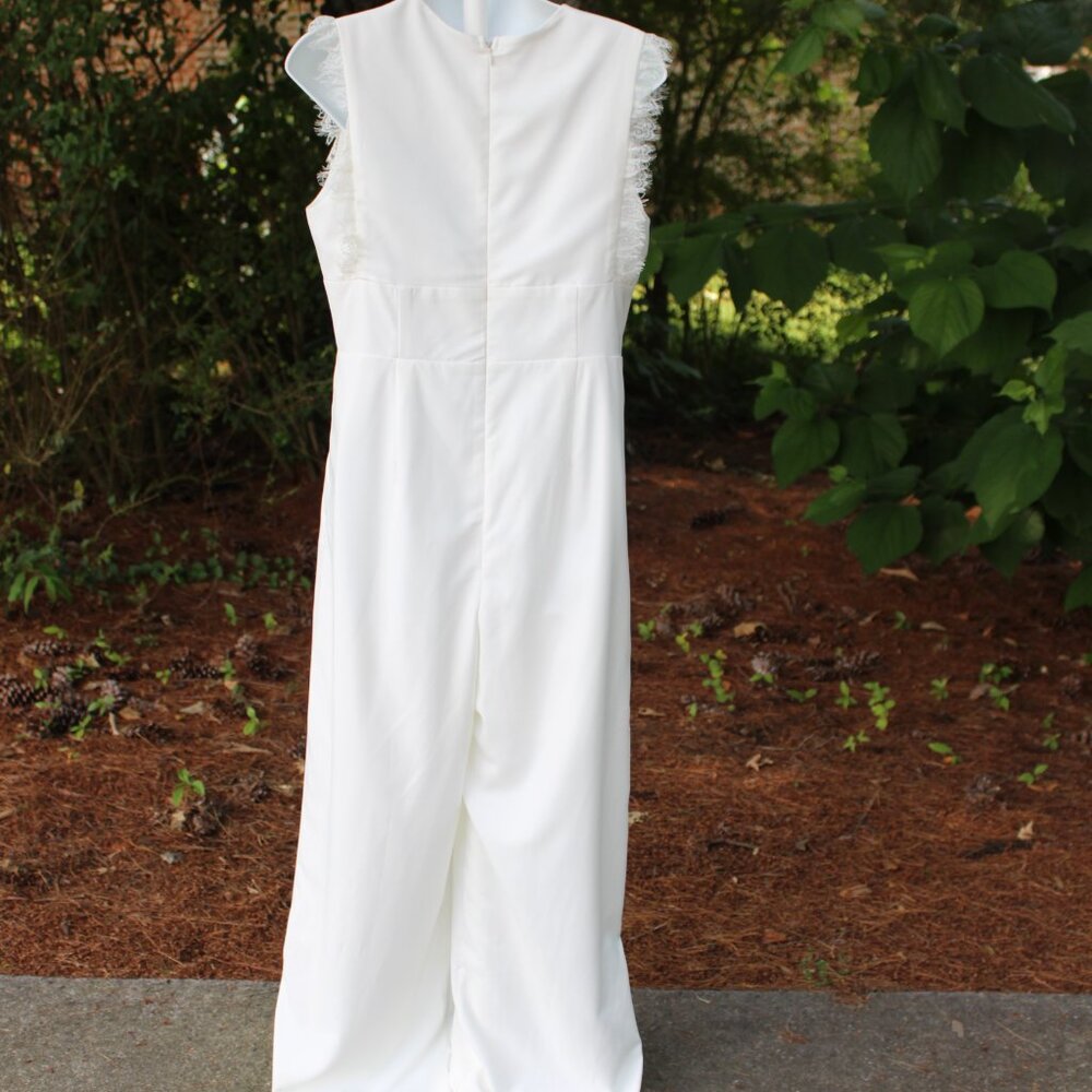 Francesca's Mi Ami Women's White Sleeveless Lace Bodice Jumpsuit Romper Medium - Picture 10 of 15